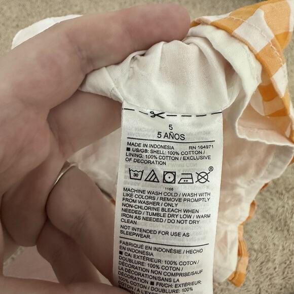 Janie and Jack Girls 5 Apricot Orange Gingham Halter Cropped Top Lined Cotton - Picture 4 of 4